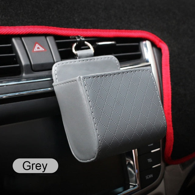Universal Car Air Vent Organizer Box Storage Bag With Hook Auto Mount Outlet PU Leather Container Pocket Phone Holder Accessory